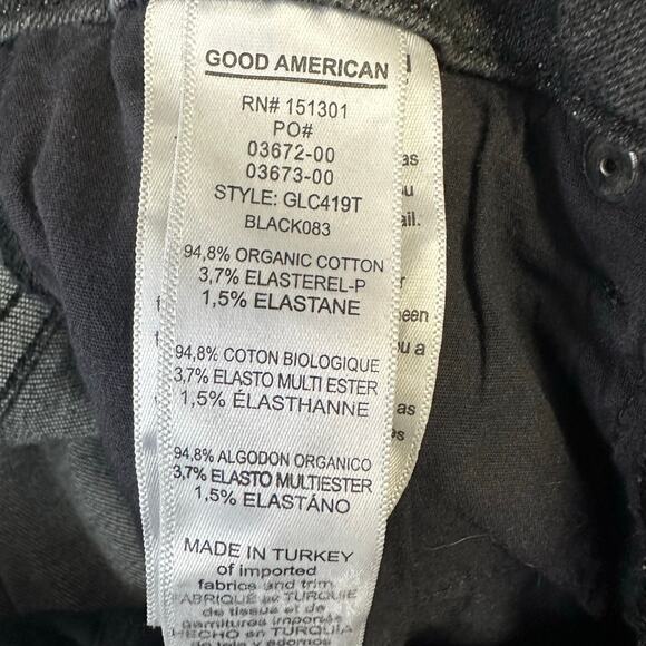 Good American Good Legs Crop Black Jeans Raw Hem Women's Size 2/26 Skinny - Picture 6 of 6